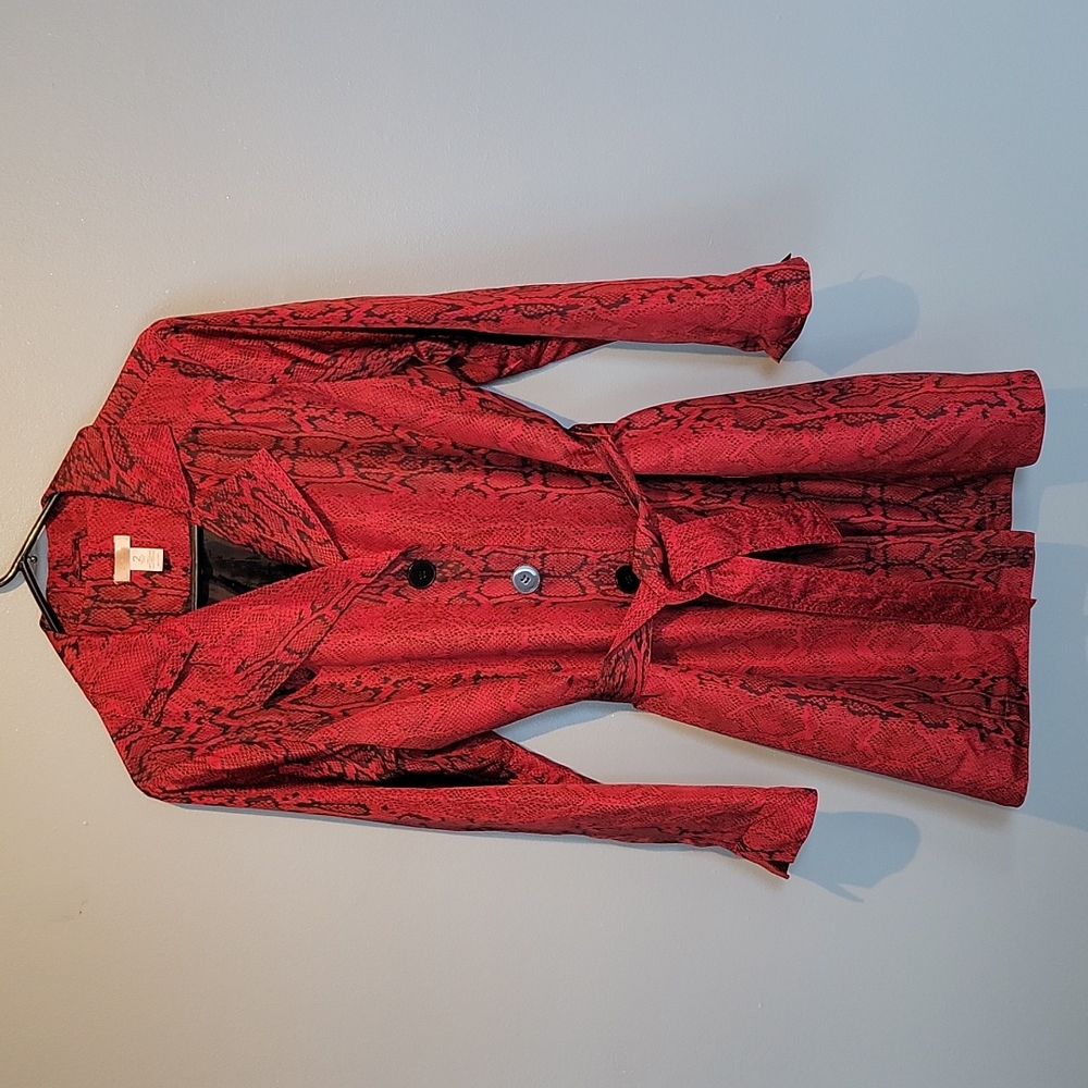 Chico's Snakeskin Print Trench Coat in Red Sz 2 (Large)